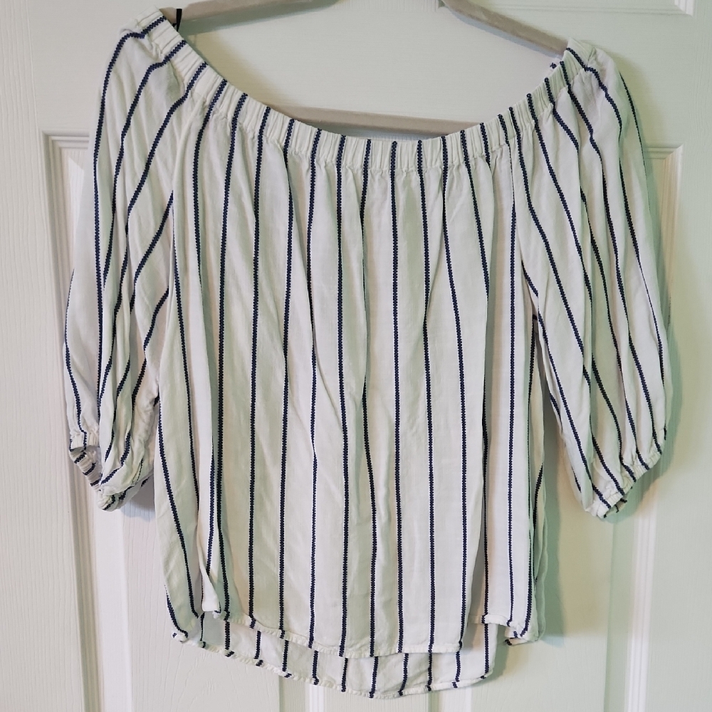 Chic Off-Shoulder Striped Blue Blouse